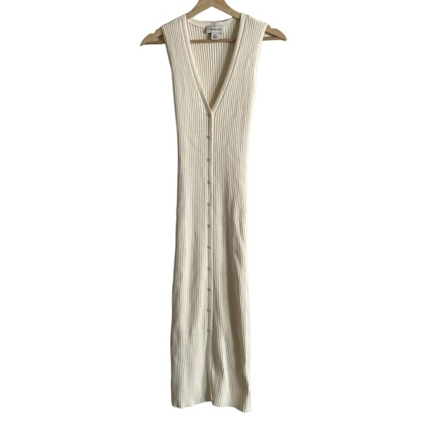 カルバンクラインジーンズ Calvin Klein Jeans サイズS - アイボリー レディース Vネック/ノースリーブ/マキシ丈/ニットワンピ/リブ拍卖