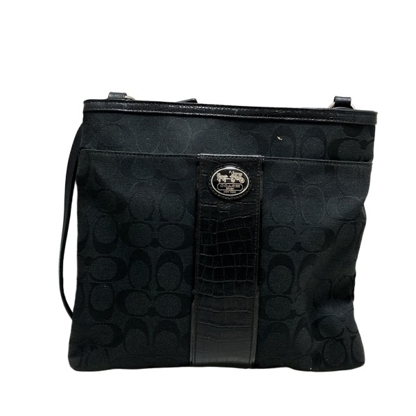 コーチ COACH ショルダーバッグ シグネチャー柄 レザー 黒 型押し加工/斜めがけ バッグ拍卖