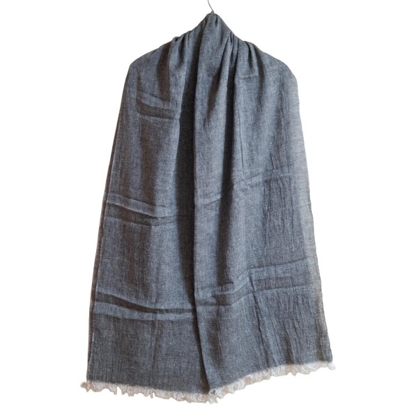 セオリーリュクス theory luxe - リネン、ウール グレー×白 SAUCE MELER/フリンジ マフラー拍卖