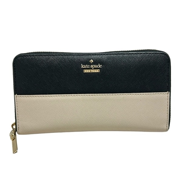 ケイトスペード Kate spade 長財布 PWRU5073 - レザー ベージュ×黒 ラウンドファスナー 財布拍卖