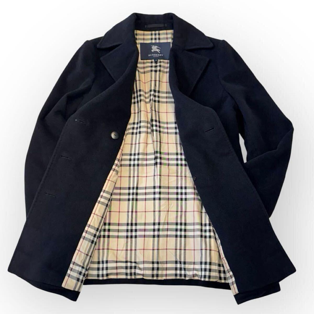 【美品】Burberry バーバリー メンズ アンゴラ混ウールコート 裏ノバチェック 黒 M相当 高級感◎ 拍卖