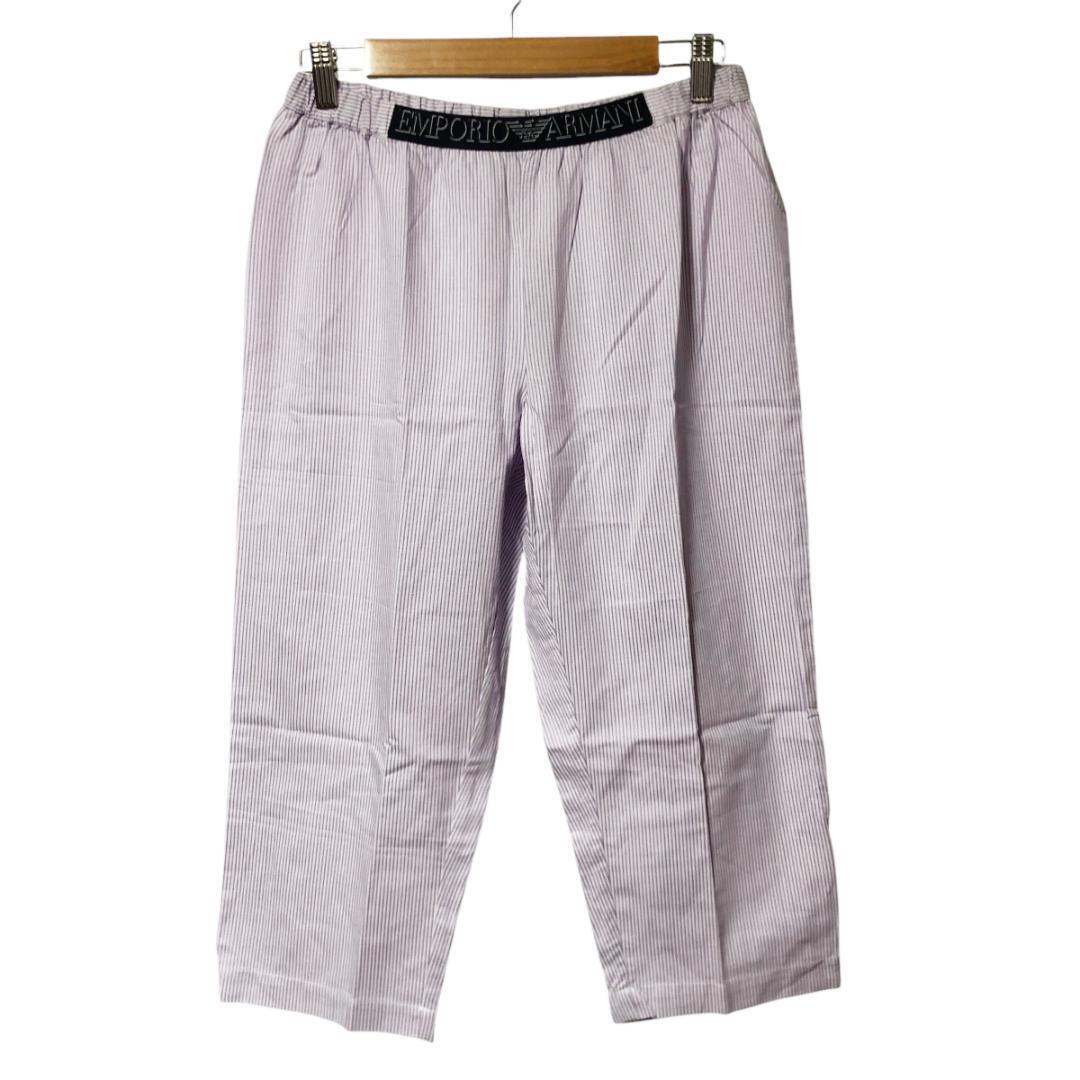 EMPORIO ARMANI UNDER WEAR エンポリオアルマーニ ルームウェア パンツ ステテコ ストライプ コットン S 白 紫 ロゴ メンズ M5拍卖