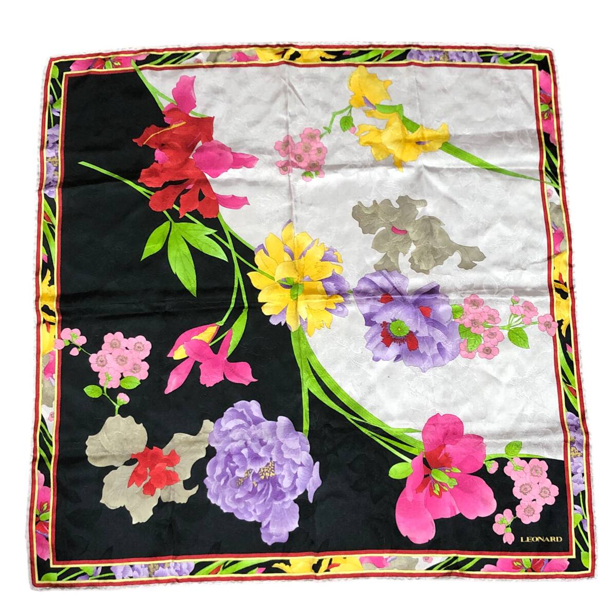 LEONARD レオナール 花柄 スカーフ シルク ロゴ ST1拍卖