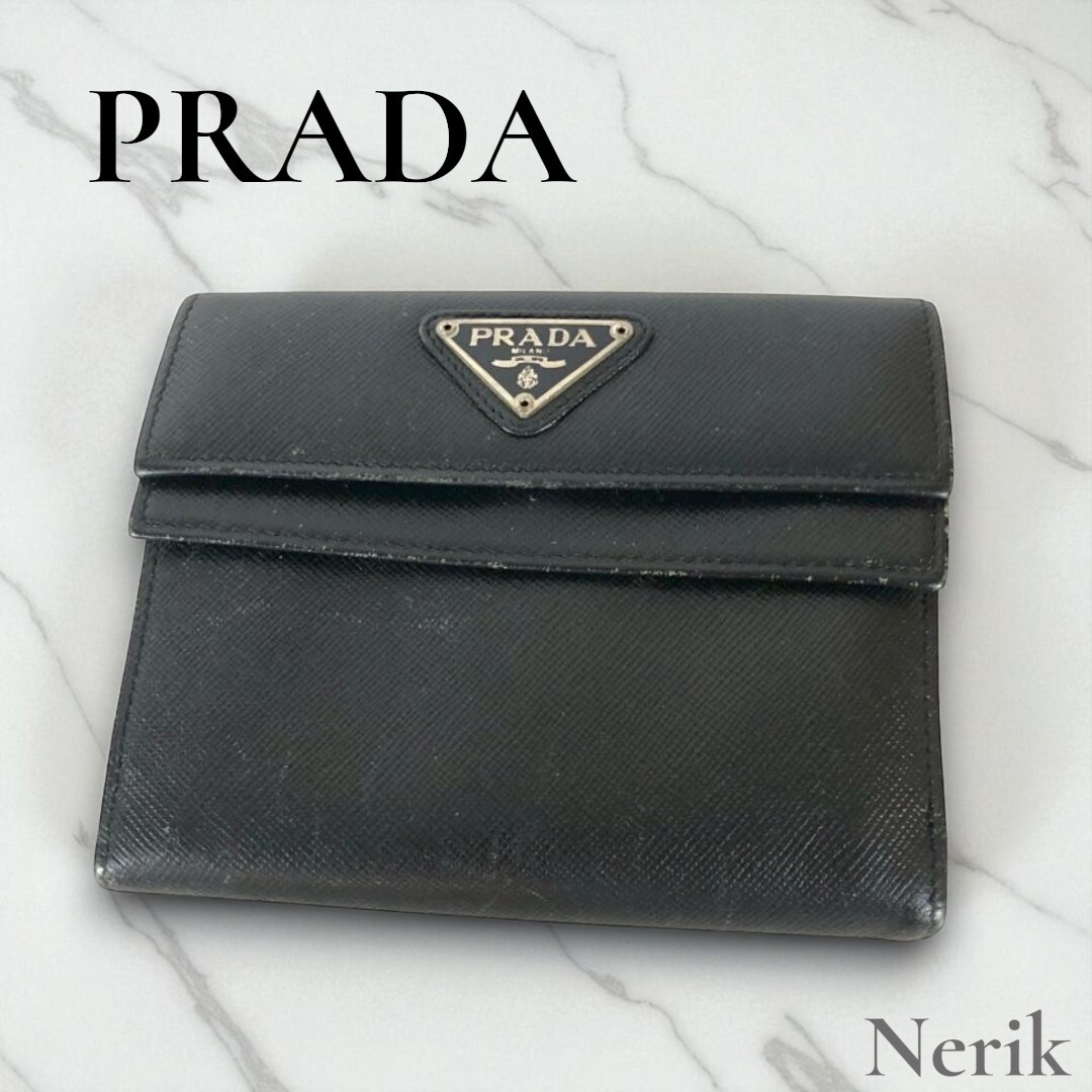 プラダ PRADA 財布 ブラック メンズ ブランド 折り財布 黒 高級 人気 送料無料!拍卖