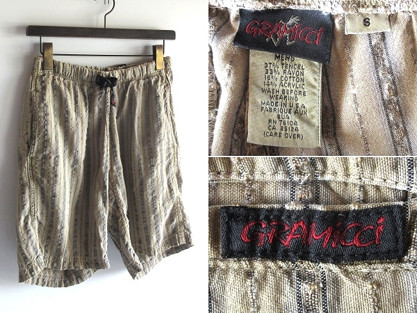 希少 90sビンテージ USA製 GRAMICCI グラミチ ロゴワッペン ウェビングベルト ジャガードストライプ イージーショーツ ショートパンツ S拍卖