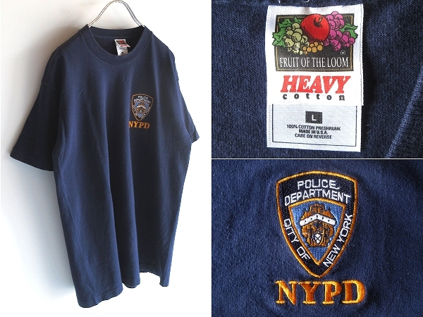 希少 90sビンテージ USA製 FRUIT OF THE LOOM フルーツオブザルーム NYPD ニューヨーク市警 Tシャツ L ネイビー 紺 シングルステッチ拍卖