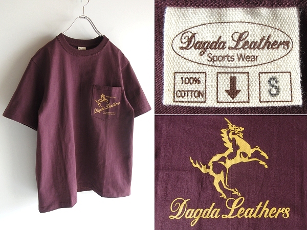 未使用 デッドストック Dagda Leathers ダグダレザーズ ロゴプリント ポケットTシャツ S ボルドー 旧マッコイ/滝沢氏ブランド 幻のブランド拍卖