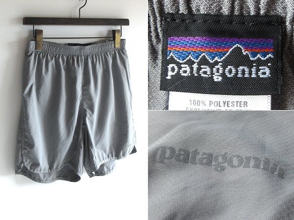 Patagonia パタゴニア 2009SS ロゴプリント ミニポケット 軽量ポリエステル ロングホールランナーショーツ ショートパンツ S グレー拍卖