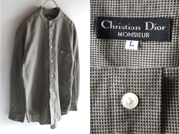 希少 80sビンテージ Christian Dior MONSIEUR クリスチャンディオール ムッシュ コットン ドビー 織柄 バンドカラーシャツ L ネコポス対応拍卖