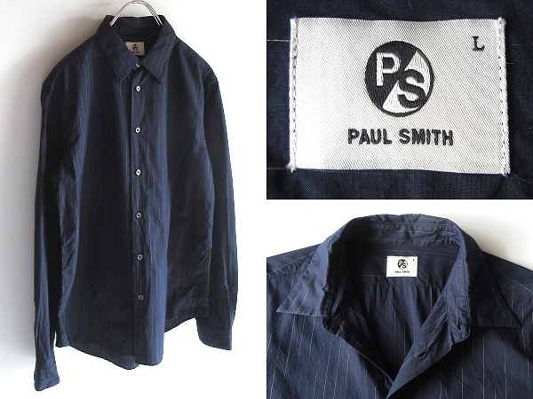 ネコポス対応 PS Paul Smith ポールスミス コットン 掠れ フェードストライプ シャツ L ダークネイビー ジョイックスコーポレーション 正規拍卖