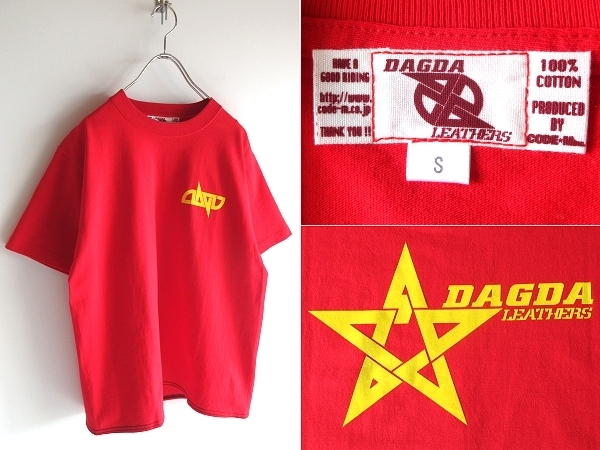 未使用 デッドストック Dagda Leathers ダグダレザーズ ロゴ フロッキープリント Tシャツ S 赤 レッド 旧マッコイ/滝沢氏ブランド 希少拍卖