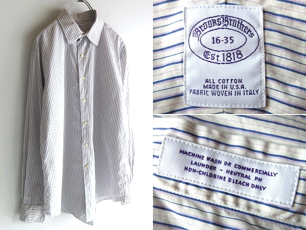 USA製 Brooks Brothers ブルックスブラザーズ イタリア製生地使用 ストライプシャツ ドレスシャツ 16-35 ホワイト ラベンダー ブルー拍卖