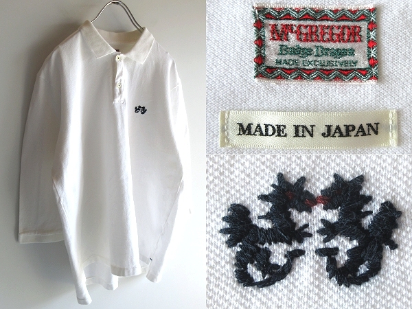 McGREGOR Budge Dragon マクレガー バッジドラゴン ロゴ刺繍 七分袖 コットン鹿の子 ポロシャツ XL 白 ホワイト 日本製 双日インフィニティ拍卖