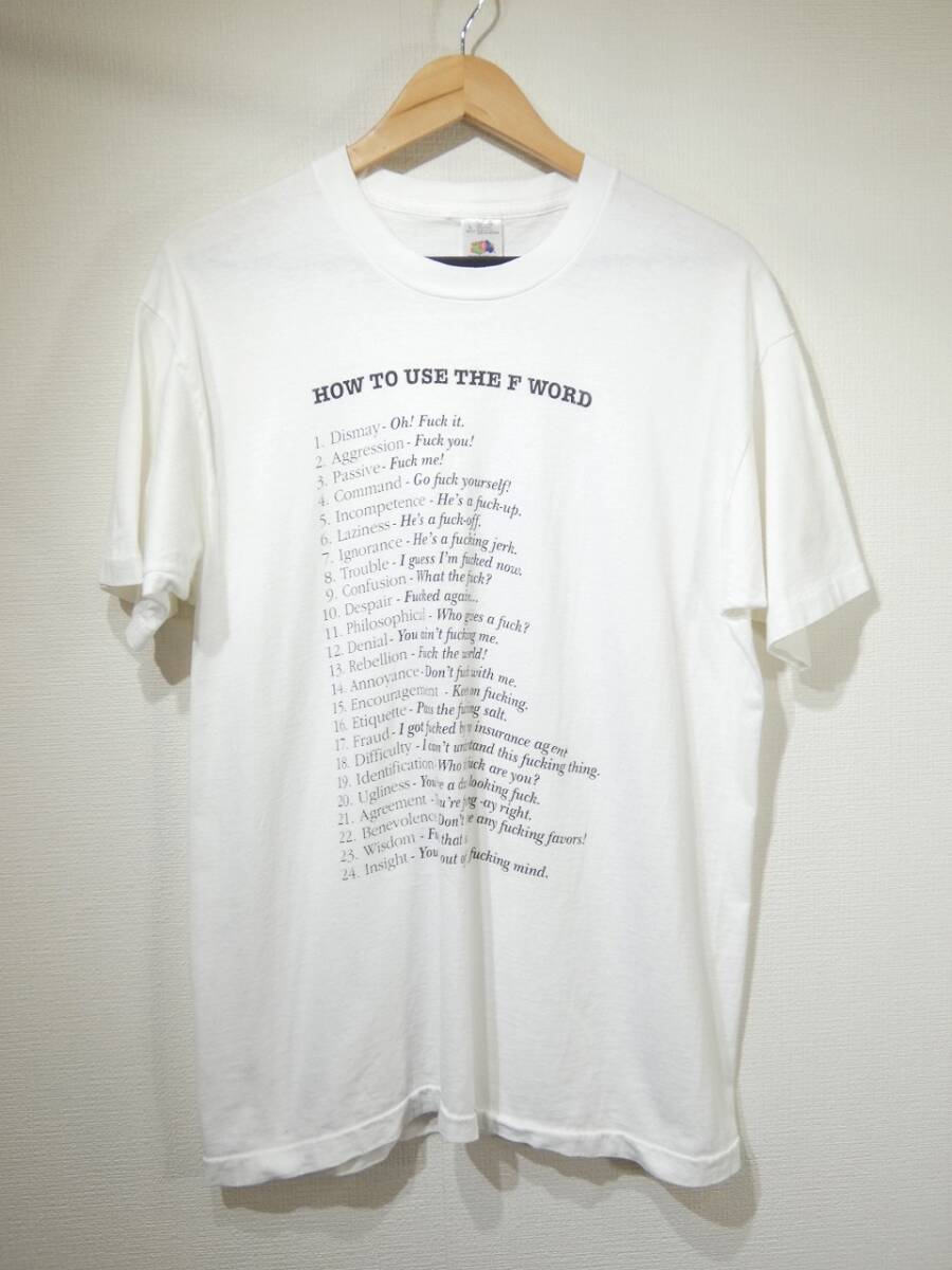 レア USA製 90s ビンテージ FRUIT OF THE LOOM HOW TO USE THE F WOAD F○○Kの使い方 ユニーク プリント Tシャツ L シングルステッチ 80s拍卖