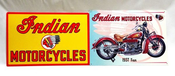 INDIAN MOTORCYCLE インディアンモーターサイクル ブリキ看板 2枚セット拍卖