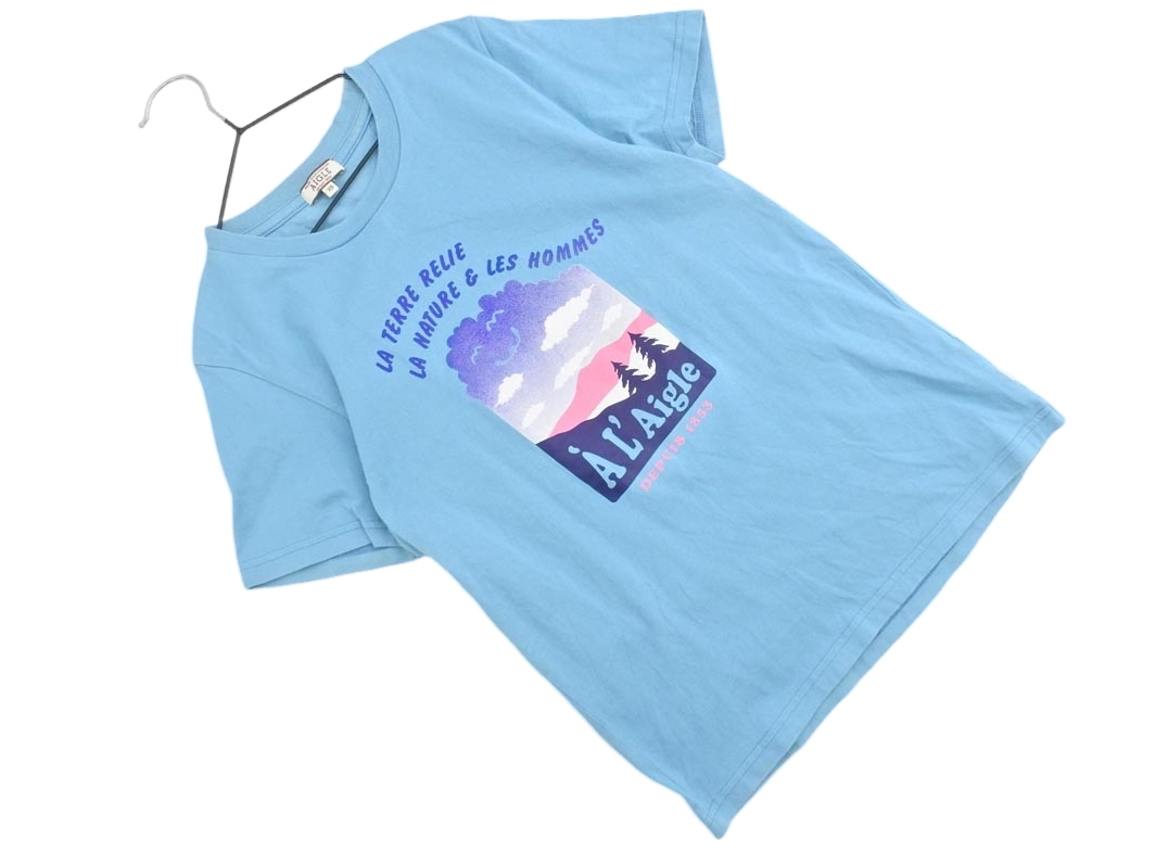 ネコポスOK AIGLE エーグル プリント Tシャツ sizeXS/青 ■◆ ☆ fgd1 レディース拍卖