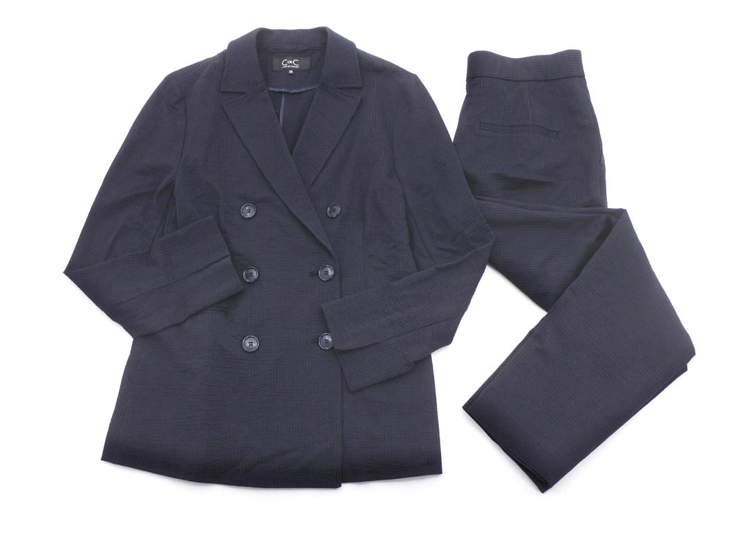 COUP DE CHANCE クードシャンス ストライプ セットアップ ジャケット パンツ スーツ size38/紺 ■◇ ☆ fha4 レディース拍卖