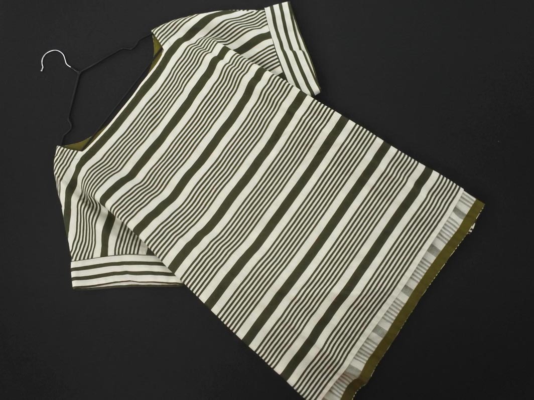 ネコポスOK TOMORROWLAND トゥモローランド リネン混 ボーダー ストライプ ブラウス シャツ size36/白x緑 ■◆ ☆ fha4 レディース拍卖