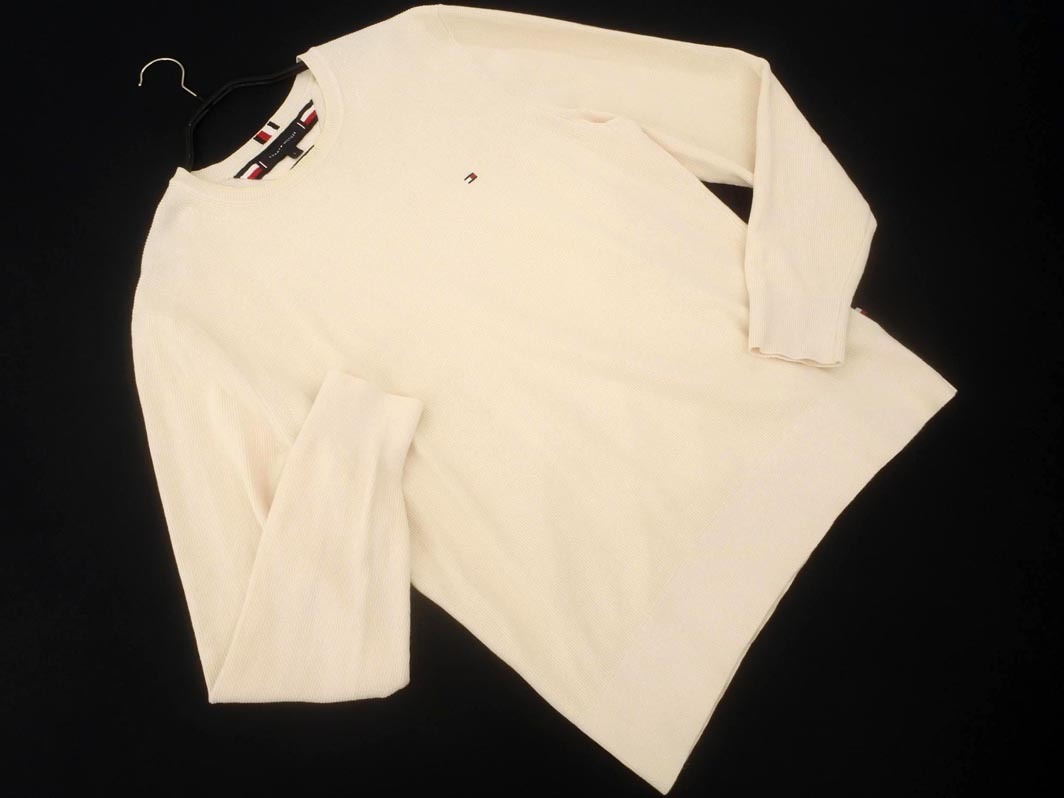 TOMMY HILFIGER トミーヒルフィガー オーガニックコットン ニット カットソー sizeL/アイボリー ■◇ ☆ fha5 メンズ拍卖