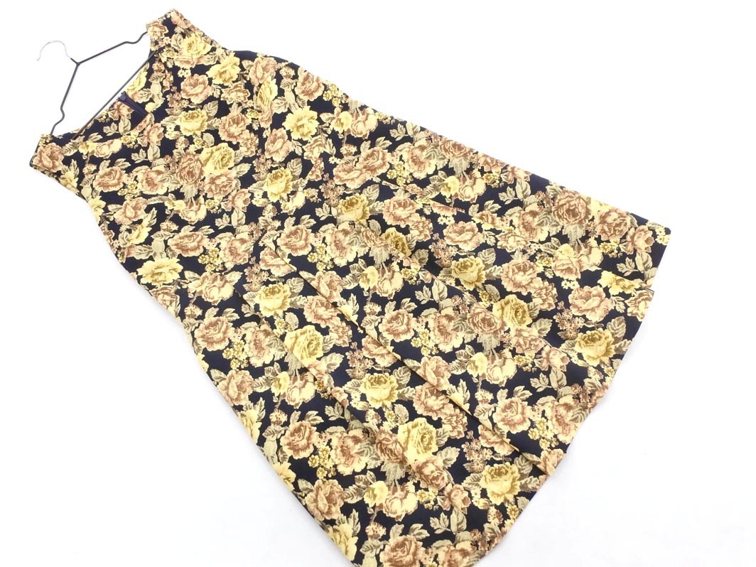 PeytonPlace ペイトンプレイス 花柄 ノースリーブ Aライン ワンピース size13/紺xベージュ ■◆ ☆ fha6 レディース拍卖