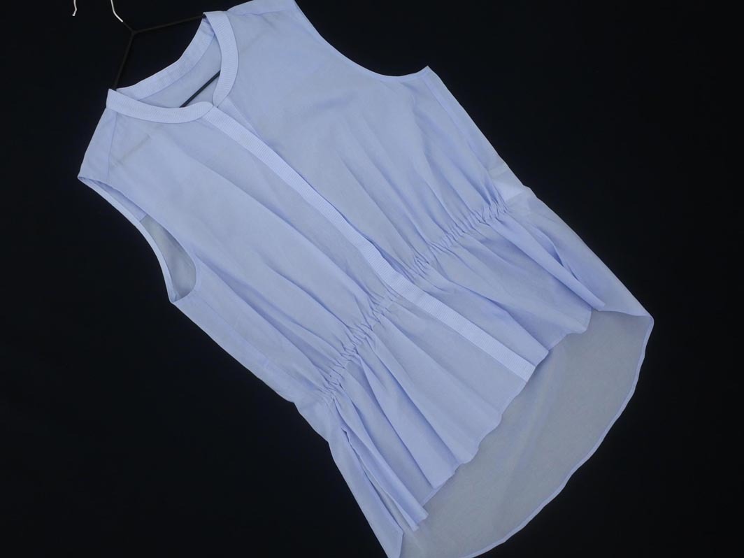 ネコポスOK Des Pres デプレ トゥモローランド ノースリーブ ギャザー シアー ブラウス シャツ size36/水色 ■◆ ☆ fhb1 レディース拍卖