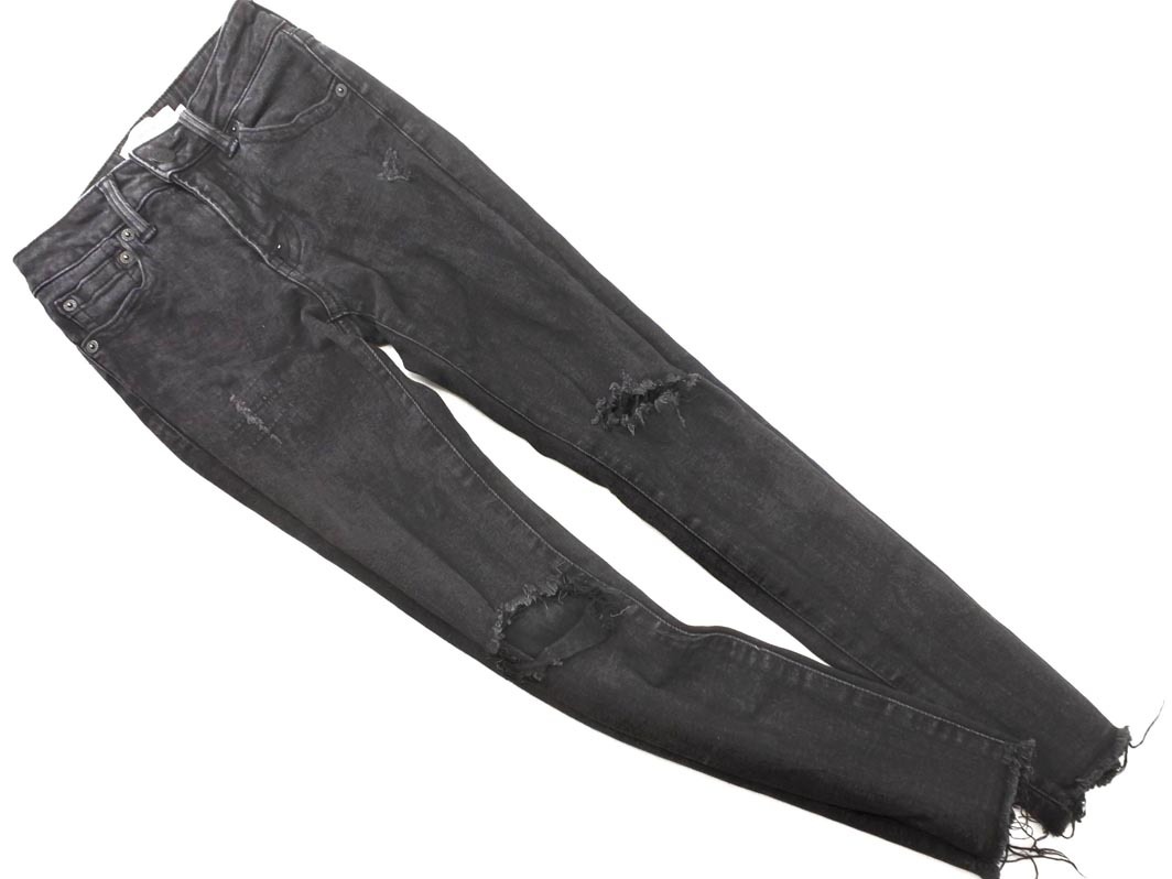 AZUL BY MOUSSY アズールバイマウジー ダメージ加工 カットオフ スキニー デニムパンツ sizeXXS/黒 ■■ ☆ fhb1 レディース拍卖
