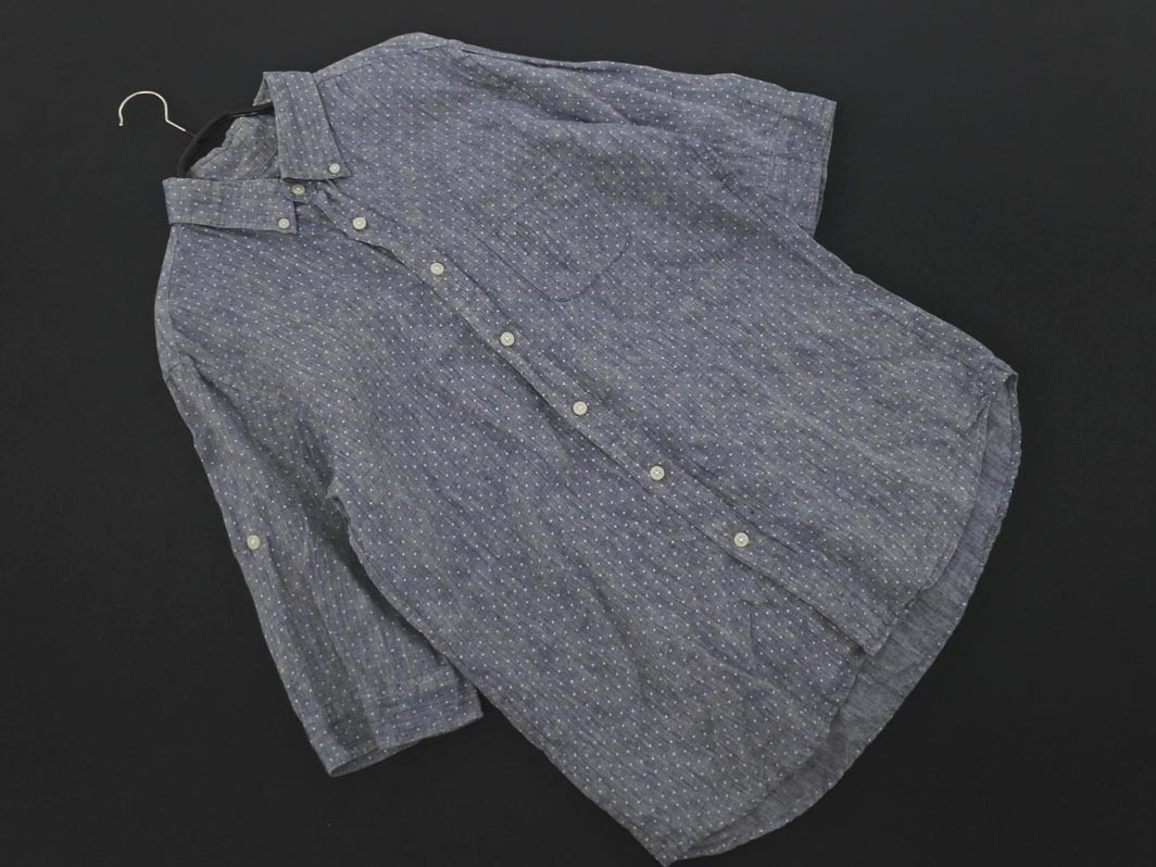 ネコポスOK RAGEBLUE レイジブルー リネン100% ドット シャツ sizeL/濃紺 ■◆ ☆ fhb9 メンズ拍卖