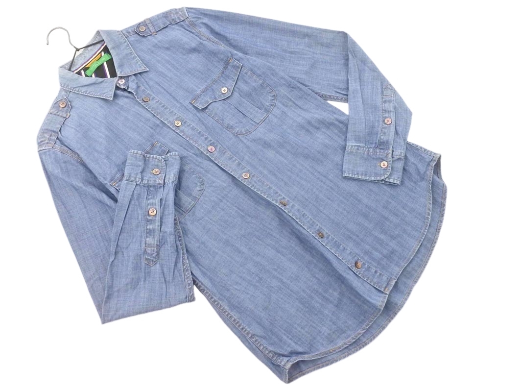 TOMMY HILFIGER トミーヒルフィガー シャンブレー ミリタリー シャツ sizeL/青 ■◇ ☆ fhc5 メンズ拍卖