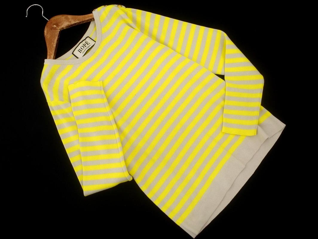 ROPE ロペ 肩ボタン ボーダー ニット カットソー sizeM/ベージュx黄 ■◇ ☆ fhc6 レディース拍卖