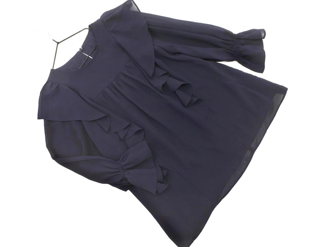 ネコポスOK KUMIKYOKU 組曲 シフォン フリル ブラウス シャツ sizeS2/紺 ■◇ ☆ fhc9 レディース拍卖