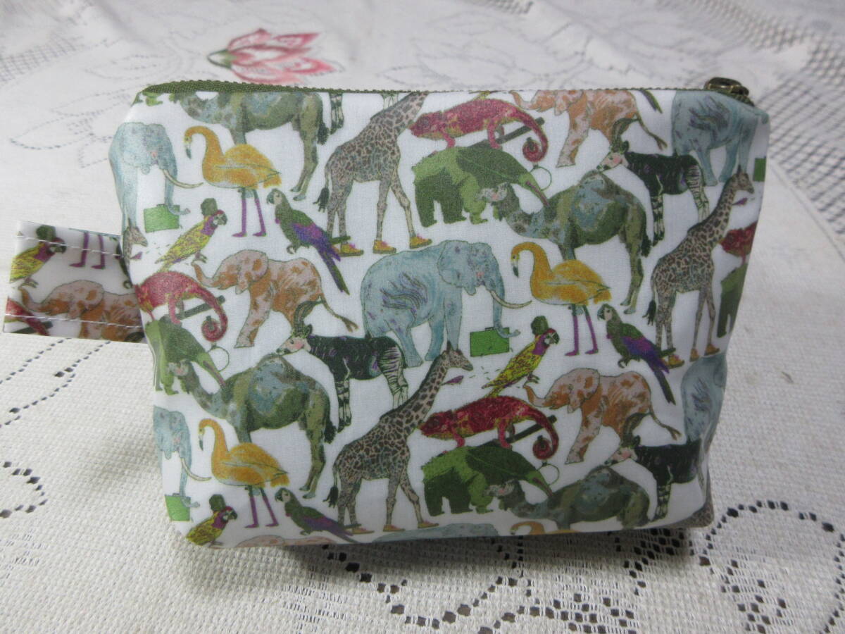 ハンドメイド リバティラミネートポーチ⑥緑 8-38拍卖