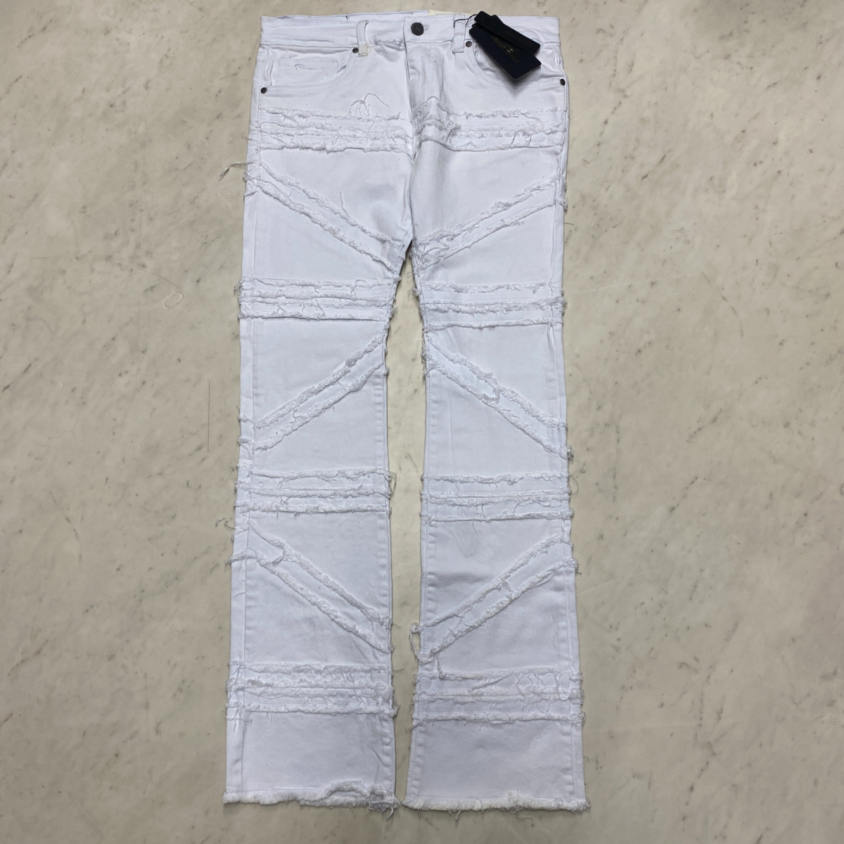 USA正規品 【W34/L36】 米国ブランド FWRD Denim NY ハイダメージ スタックドフレア デニム Stacked Flare Jeans ホワイト (JNS65)拍卖