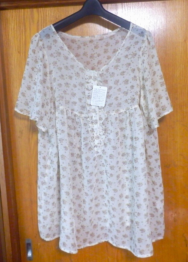 3L 花柄 透け生地 重ね着に 着丈72拍卖