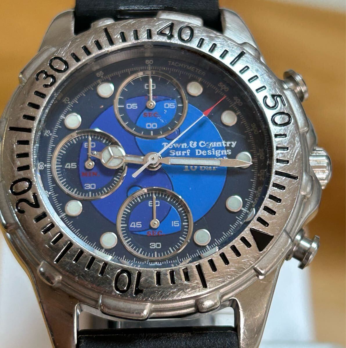 TOWN&COUNTRY 腕時計 クロノグラフ 10BAR クォーツ 日本製 機械はオリエント 中古 長期保管品 電池交換済み拍卖
