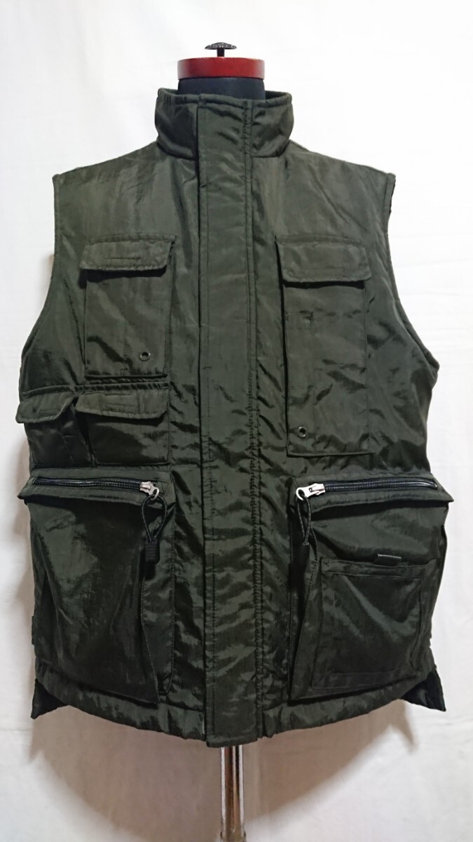 USED品 インドネシア製 オールド ギャップ GAP 多収納ポケット ナイロン ベスト 緑色系 アウトドア フィッシング 表記XXL 拍卖