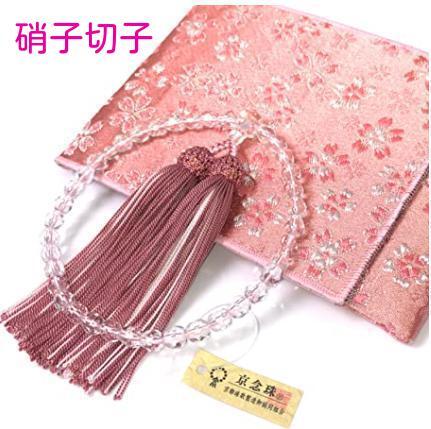 【桜模様 数珠袋付】女性用 数珠 切子硝子 切子ガラス 略式数珠拍卖