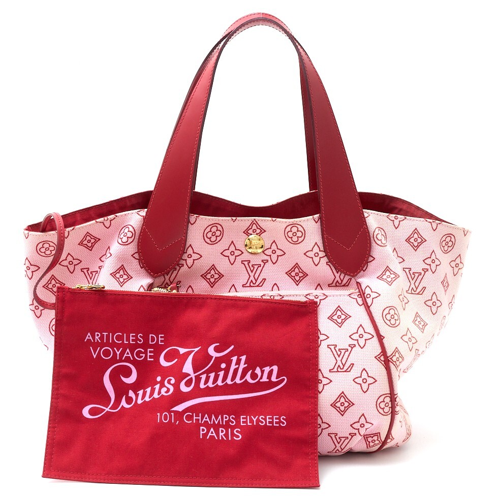 LOUIS VUITTON ルイヴィトン カバイパネマ PM M95984 トート ショルダーバッグ モノグラム・ビーチ×レザー ピンク×レッド×ゴールド拍卖