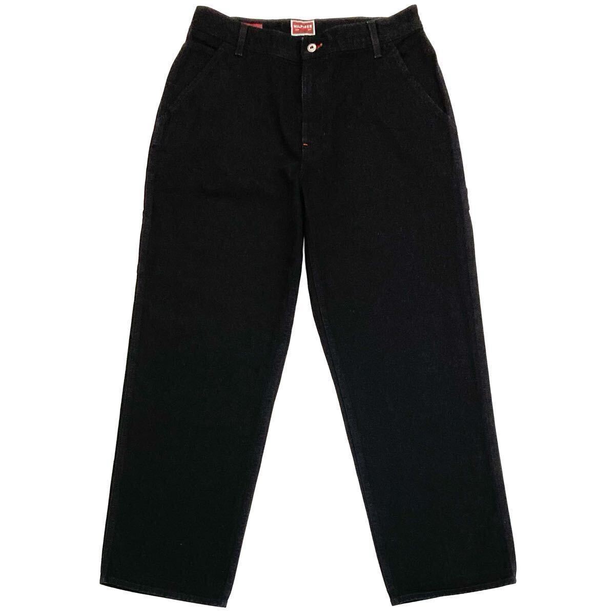 90s〜00s【TOMY HILFIGER】スーパーワイド ブラックデニム ペインターパンツ W34 L32 美品/トミーヒルフィガー バギー 極太 黒 拍卖