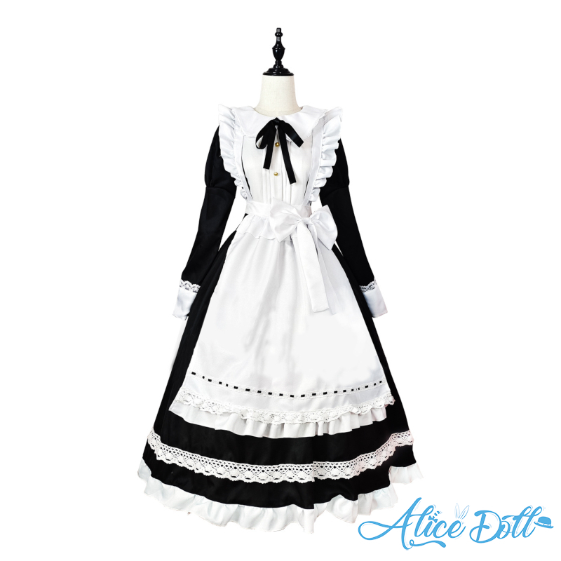 メイド服 クラシカル ロング丈 ワンピース エプロン ヘッドドレス 長袖 半袖 クラシック ドレス ロリータ Lolita ロリィタ ゴスロリ拍卖