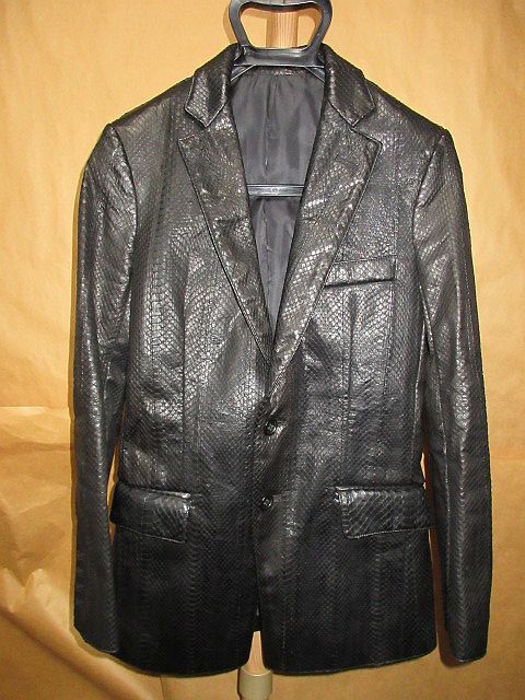 シェラック SHELLAC 総 リアル パイソン レザー 蛇革 テーラード ジャケット 黒拍卖