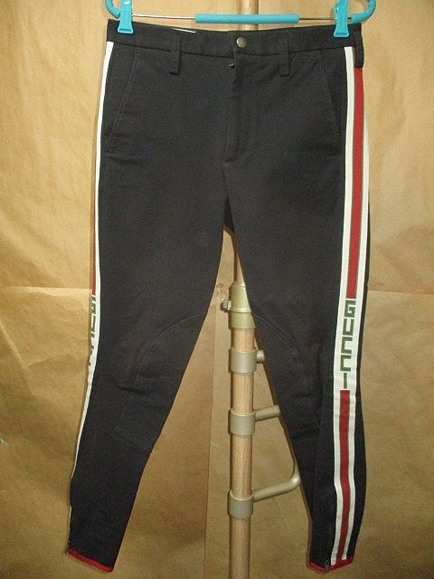 グッチ GUCCI サイド ロゴ ライン ストレッチ スキニー パンツ 黒 48 国内正規品拍卖