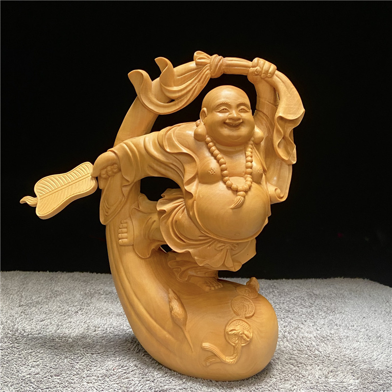 高品質七福神 布袋 様 布袋さんの置物 黄楊(柘植) 縁起物 布袋様 置物 開運 風水 金運 お守り ミニ 仏像 木彫り拍卖