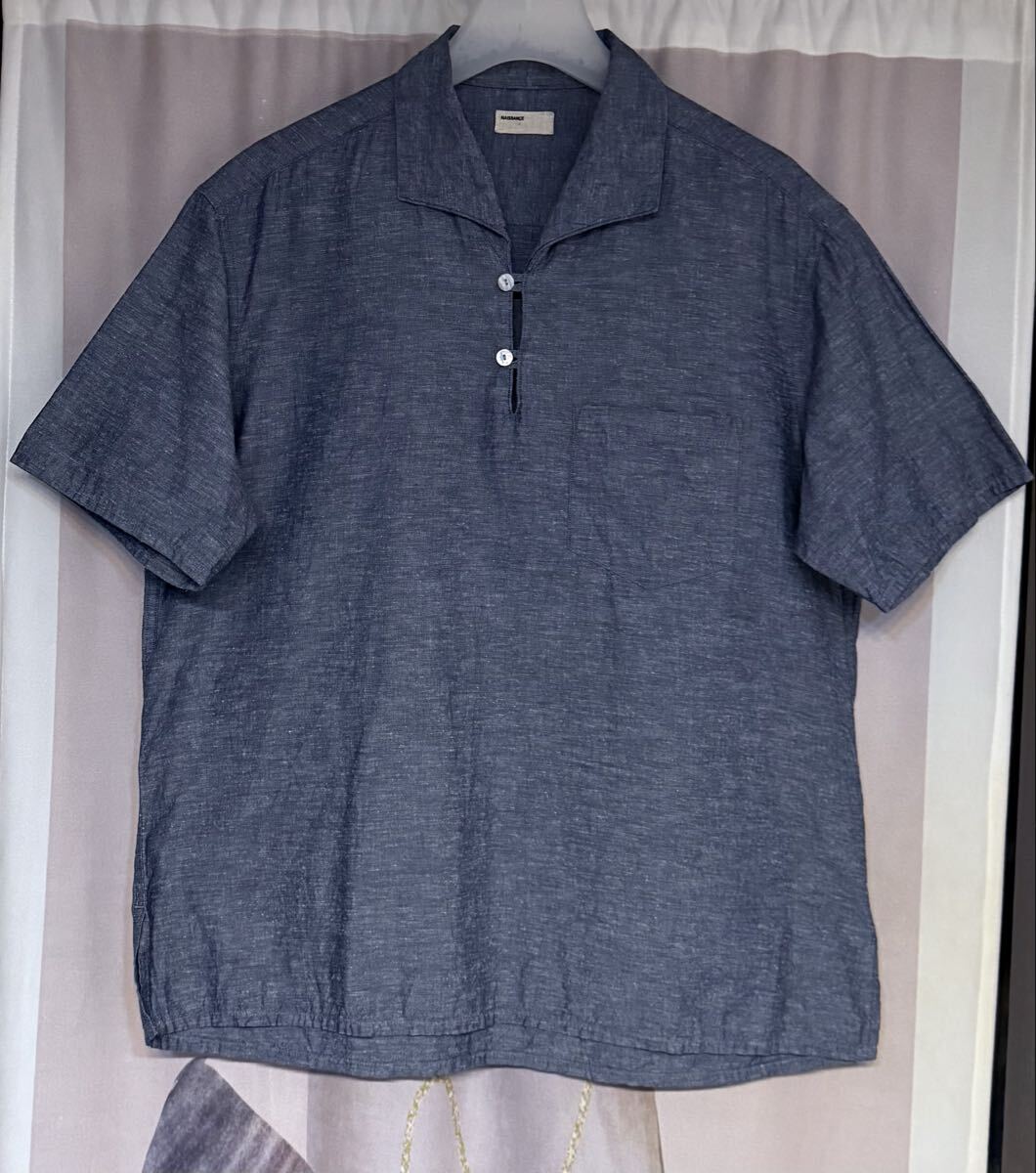 NAISSANCE ネサーンス コットンリネン スキッパー カプリシャツ ブルー拍卖