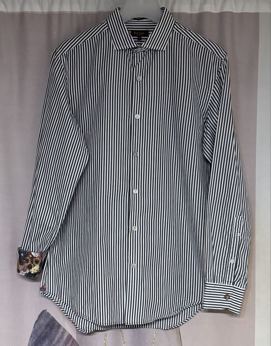 ポールスミス コレクション シェル&花柄ボタン グレーストライプ ドレスシャツ拍卖