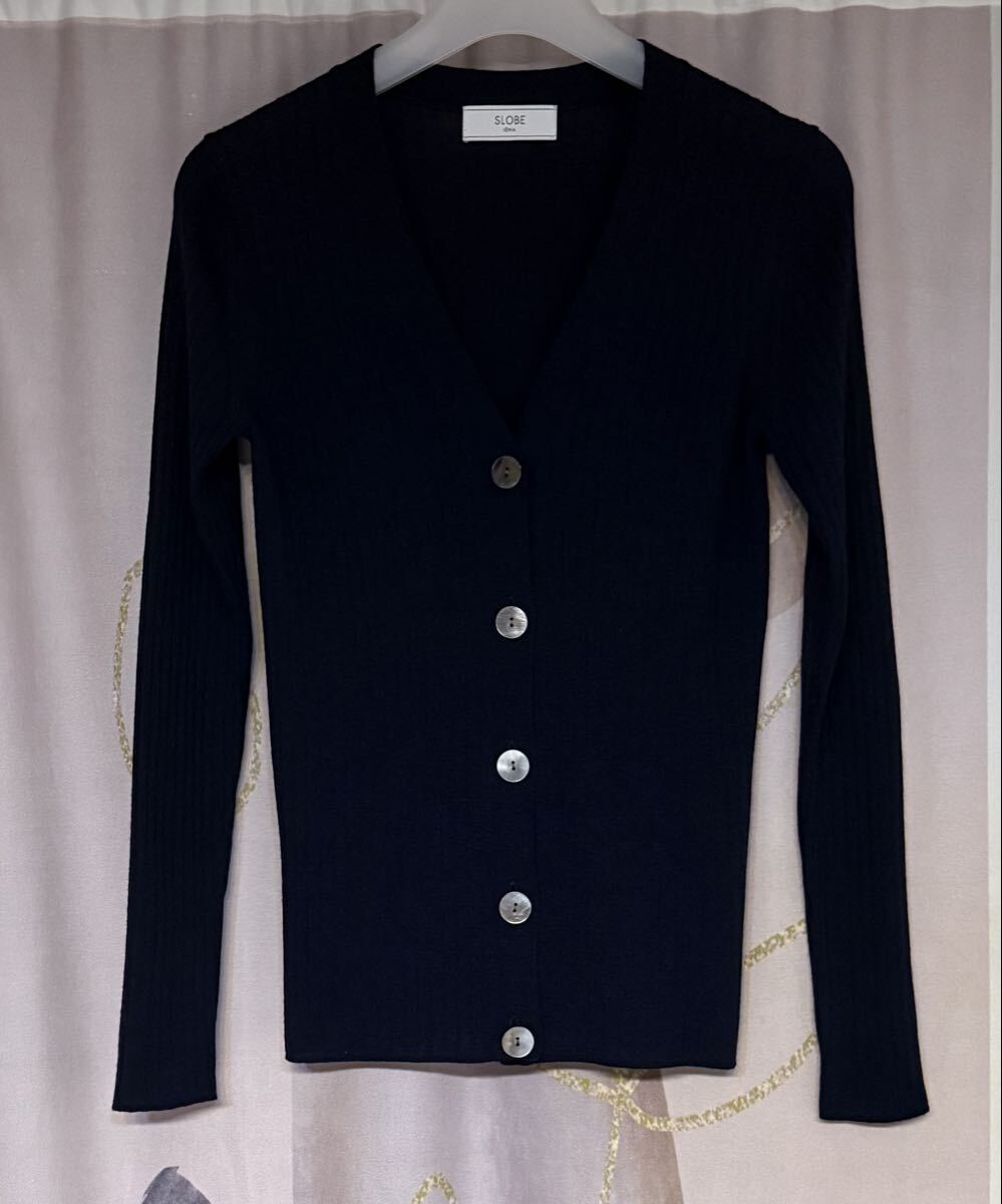 スローブイエナ ビッグシェルボタン ハイゲージ ウール リブニット カーディガン拍卖