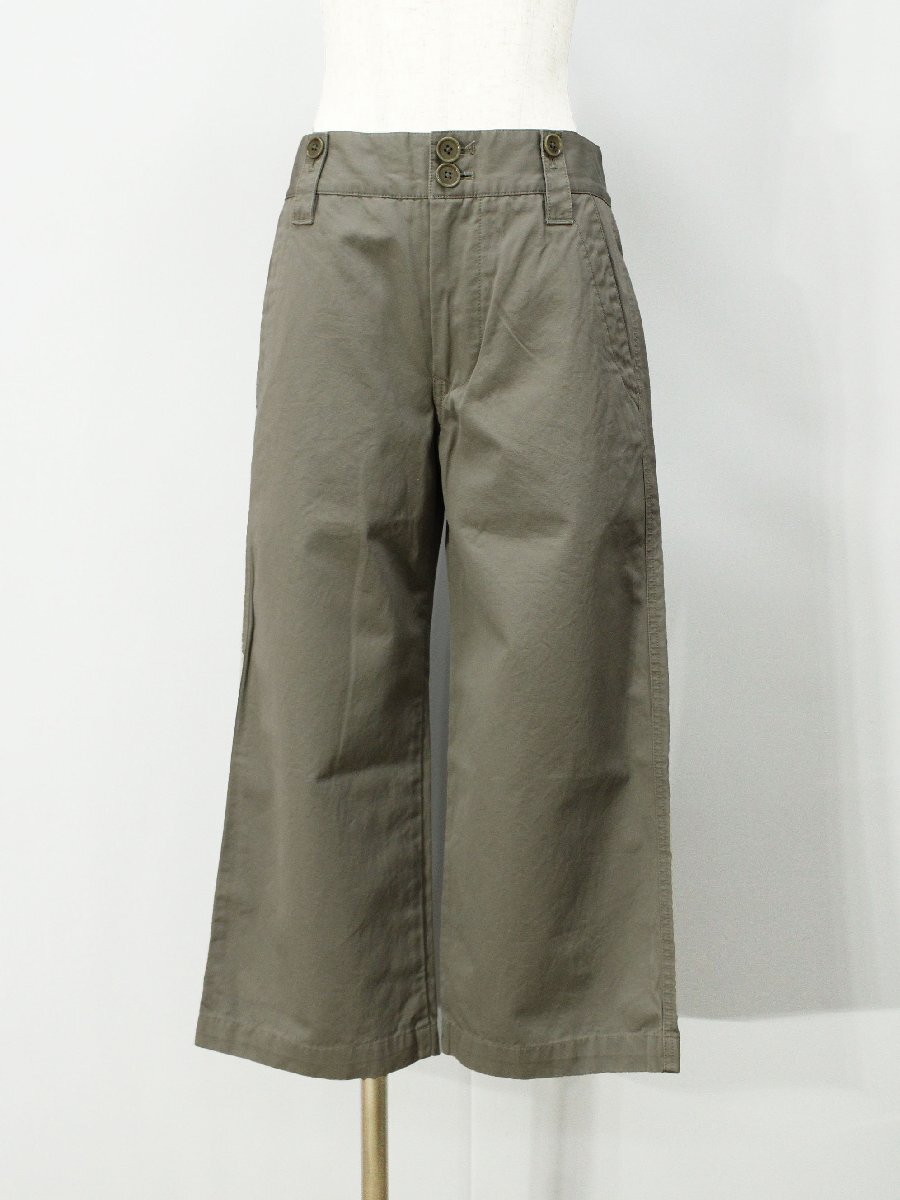 小さいサイズ美品 MHL./マーガレットハウエル コットン100%はんぱ丈パンツ カーキⅠ rl616拍卖