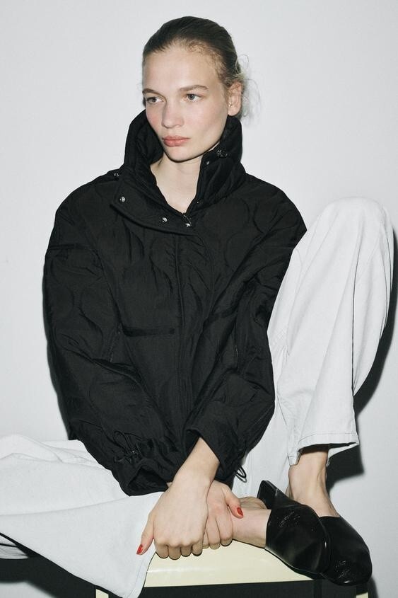 H7807 ZARA ザラ 撥水加工パフジャケット ZW Collection キルティングジャケット ナイロン 黒 ブラック M拍卖