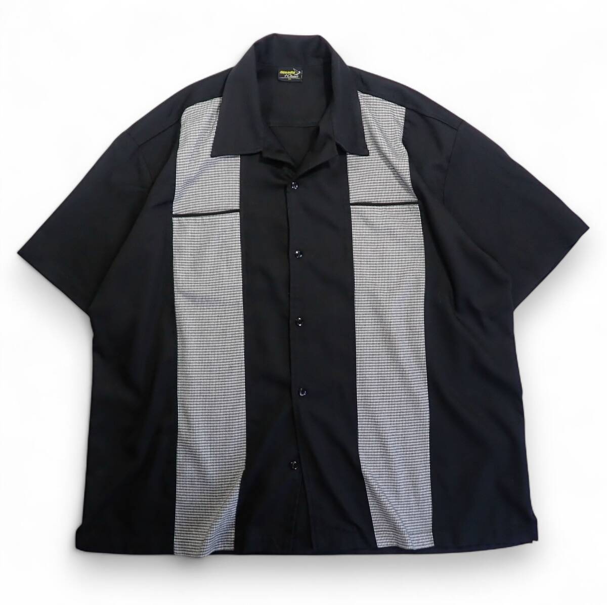6953/良好 Steady Classics USA製 半袖オープンシャツ 2X●千鳥格子切り替えし ロカビリーRock'n'RollフィフティーズSTYLE●洗濯済●古着拍卖