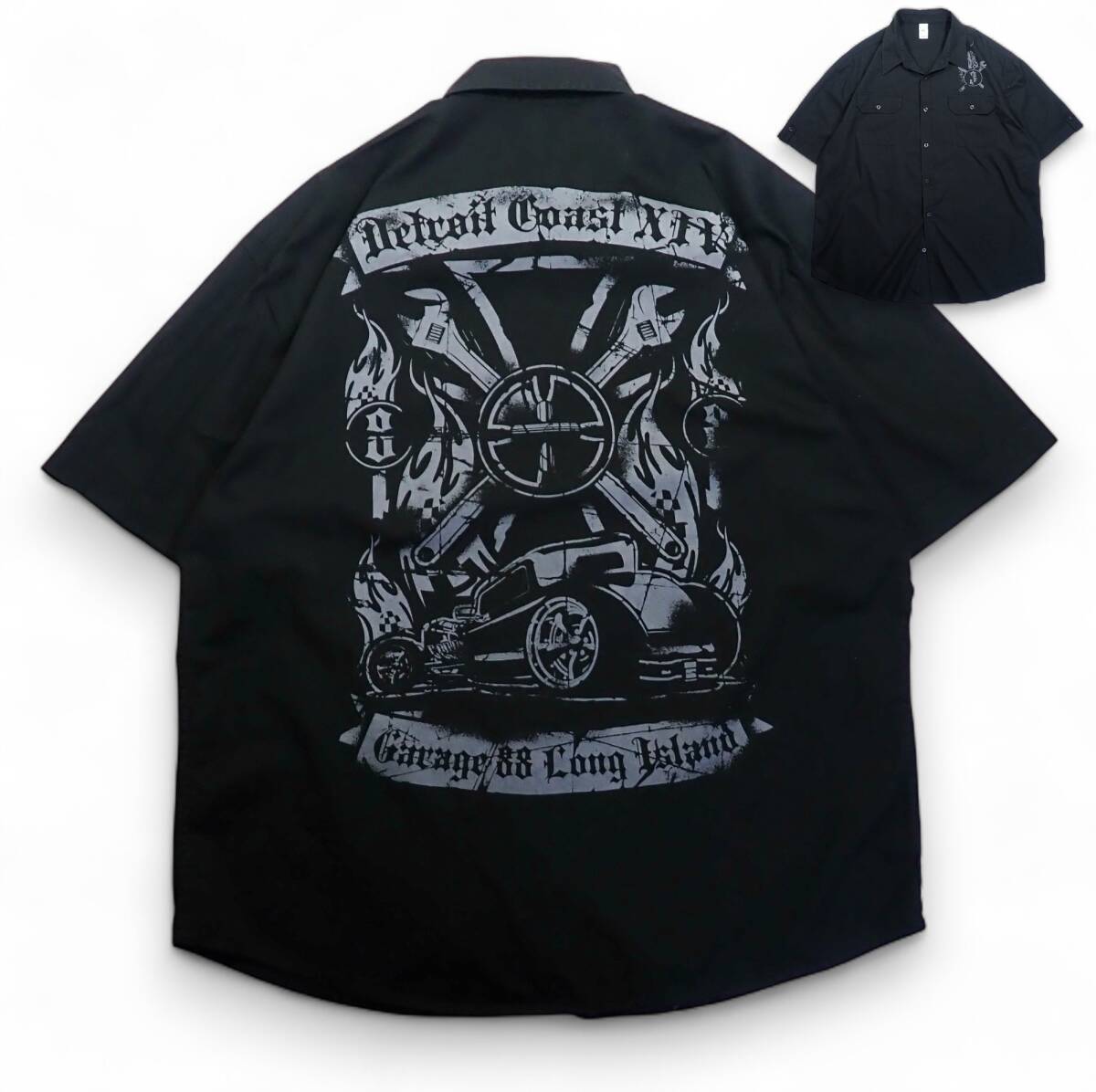 6982/良好 kmart australia 半袖 ワークシャツ 実質XL●スパナ ホットロッド ビンテージカー Detroit Goast XIV Garage 88●洗濯済●古着拍卖