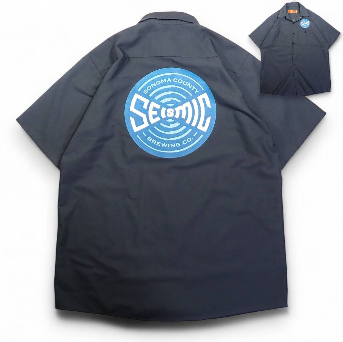 6944/RED KAP 半袖 ワークシャツ L●SONOMA COUNTY SEISMIC BREWING Co.BEER●洗濯プレス済●ネコポス可●レッドキャップ 古着拍卖